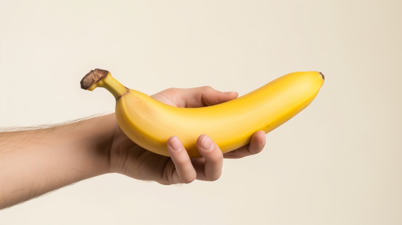 hand holding a smooth unpeeled banana