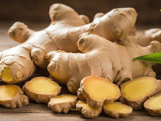 ginger and slices of ginger on a table