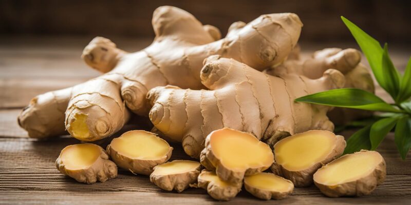 ginger and slices of ginger on a table