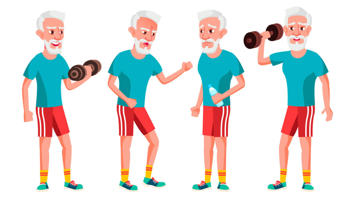 illustration of an older man living an active and healthy lifestyle