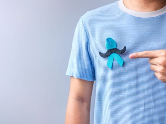 Blue Ribbon with mustache for supporting Prostate Cancer Awareness