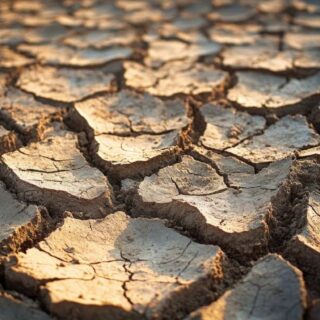 Drought-affected landscape with cracked soil