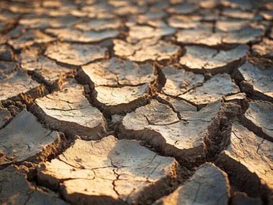 Drought-affected landscape with cracked soil