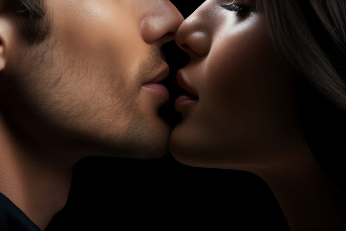 man and woman kissing on the lips