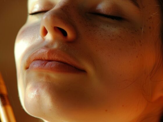 closeup of a woman's face eyes closed