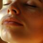 closeup of a woman's face eyes closed