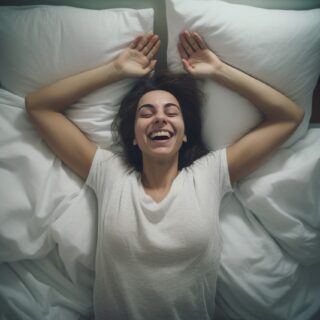 woman in bed with a satisfied look on her face