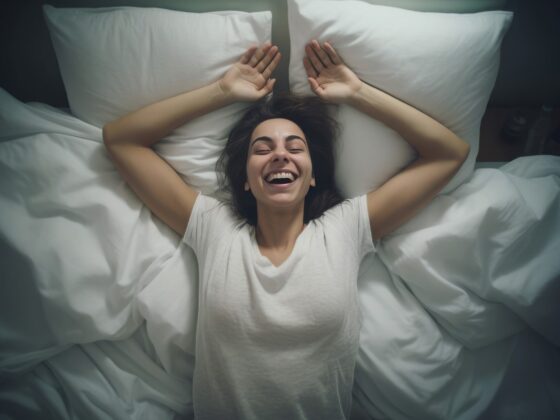 woman in bed with a satisfied look on her face