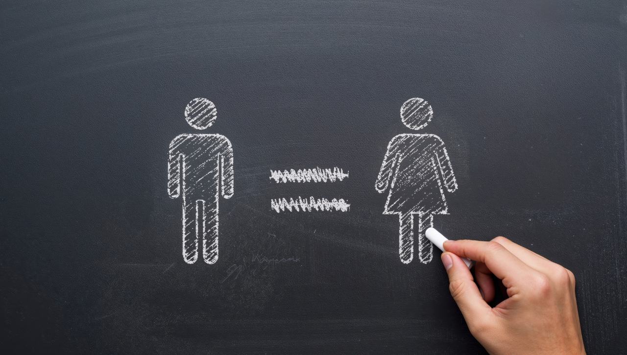 chalk drawing of a man and woman with equal sign in between