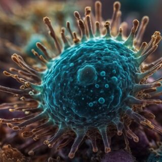 microscopic cell with many different colors