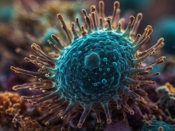 microscopic cell with many different colors