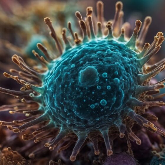 microscopic cell with many different colors